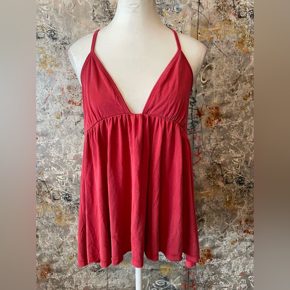 Free People Red Plunge Babydoll Tank Top